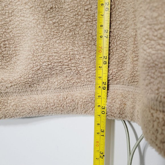 Fleece Sherpa Hoodie Oversized Sweater Khaki Tan Sweatshirt Cinch Waist Kangaroo - Picture 10 of 12